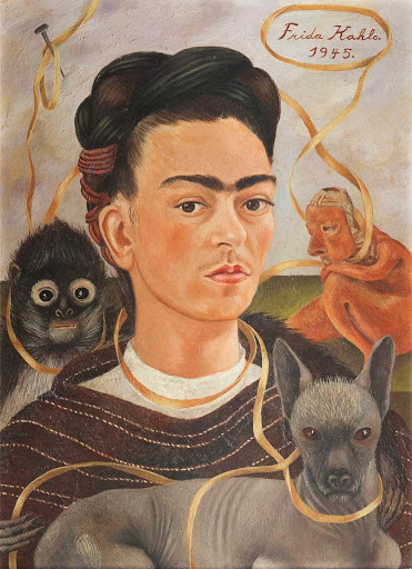 Pintura de Frida Kalho “Autorretrato con changuito” de 1945